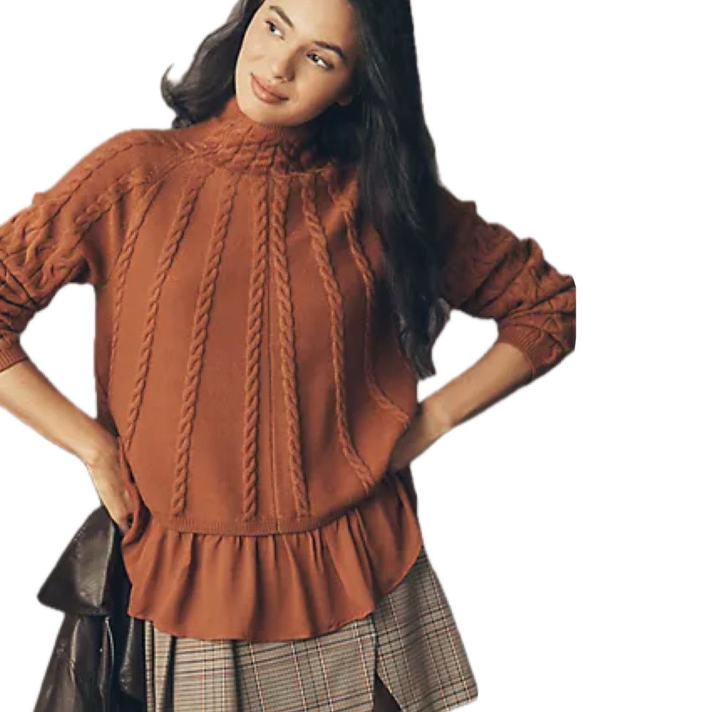 Anthropologie Mock Neck Sheer Mixed Media Sweater Size Large